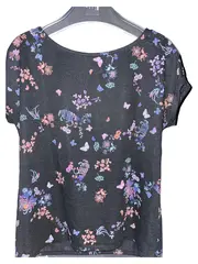 Vorschaubild 1 von EDC Damen T-Shirt Gr. 38/M Schwarz Blumenmuster Casual