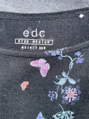 Vorschaubild 2 von EDC Damen T-Shirt Gr. 38/M Schwarz Blumenmuster Casual
