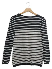 Vorschaubild 2 von Damen Pullover Gr. 36/S Schwarz Gestreift Klassisch Langarm