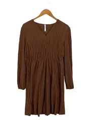 Vorschaubild 1 von Damen Freizeitkleid Braun Gr. 38;M Casual mit Falten Langarm