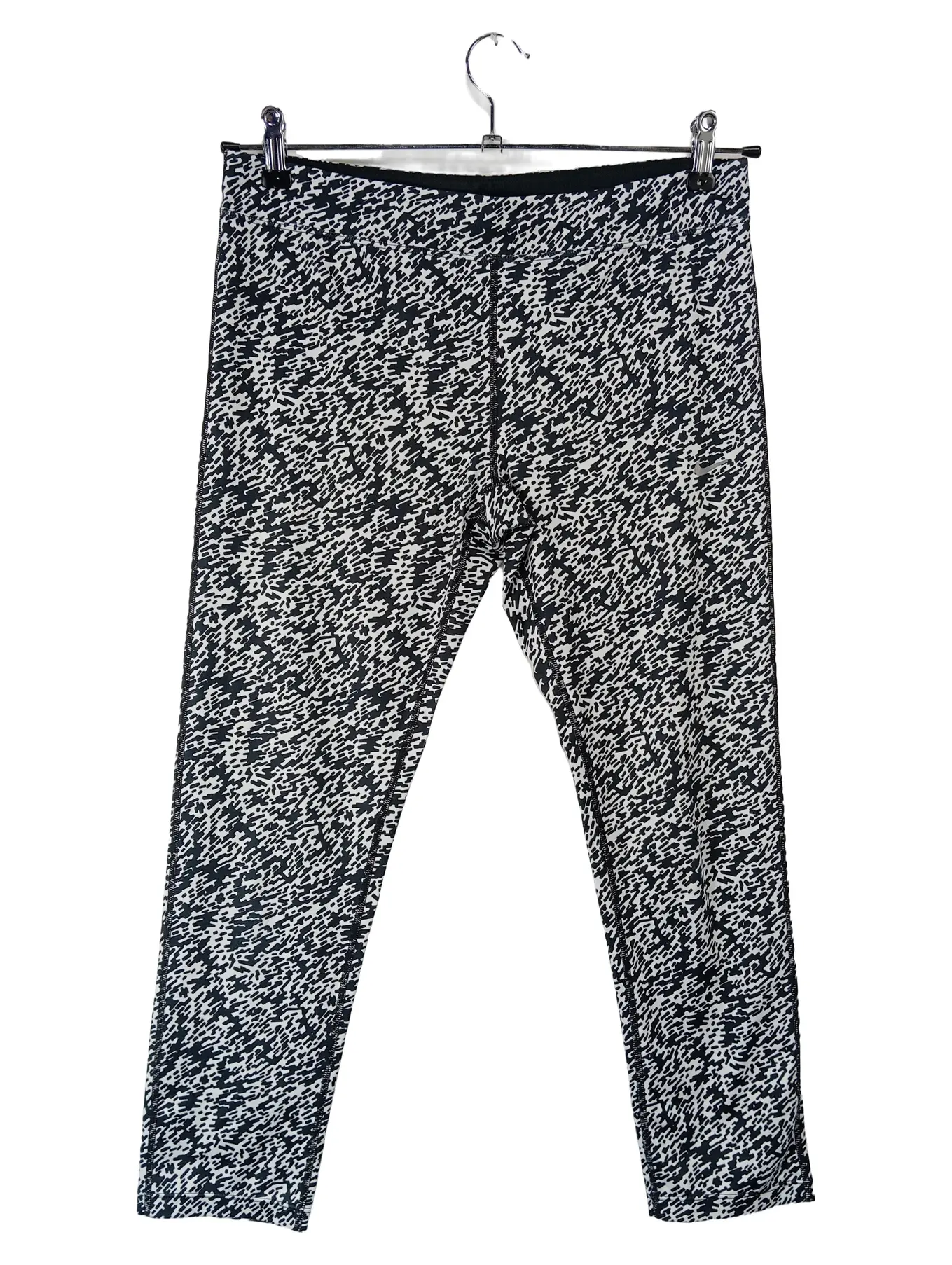 NIKE Damen Sport Leggings Capri L Schwarz Weiß Abstrakt Muster