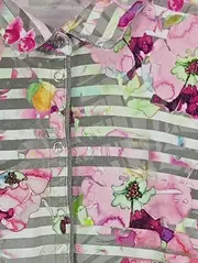 Vorschaubild 2 von Damen Bluse Gr. 40 Pink Gestreift Blumenmuster Kurzarm Casual