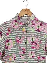 Vorschaubild 3 von Damen Bluse Gr. 40 Pink Gestreift Blumenmuster Kurzarm Casual