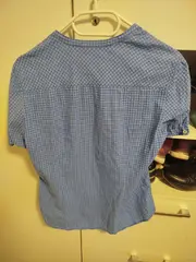Vorschaubild 2 von Damen Bluse Gr. 36 Blau Kariert Kurzarm Baumwolle