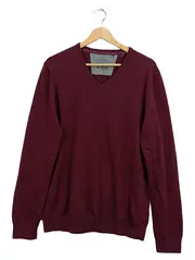 Vorschaubild 1 von Herren Pullover Gr. 48 M Rot V-Ausschnitt Casual Baumwolle