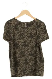 Vorschaubild 1 von WOMEN Bluse Damen Gr. 42 XL Oliv Blumenmuster Kurzarm Casual