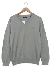 Vorschaubild 1 von Herren Pullover V-Ausschnitt Grau Gr. 48/M Baumwolle Basic Casual