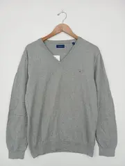 Vorschaubild 2 von Herren Pullover V-Ausschnitt Grau Gr. 48/M Baumwolle Basic Casual