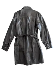 Vorschaubild 2 von Damen Blusenkleid Kunstleder Hemdkleid Gürtel Oliv Gr. S Modern