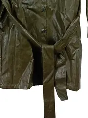 Vorschaubild 4 von Damen Blusenkleid Kunstleder Hemdkleid Gürtel Oliv Gr. S Modern