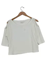 Vorschaubild 1 von Damen T-Shirt Gr. 40/L Weiß Modern Nieten Schultern