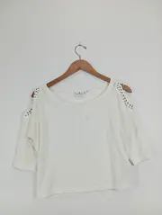 Vorschaubild 2 von Damen T-Shirt Gr. 40/L Weiß Modern Nieten Schultern