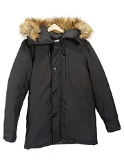 Vorschaubild 1 von Herren Parka Schwarz Gr. S mit Kapuze & Kunstpelzbesatz