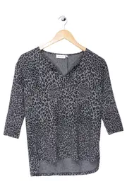 Vorschaubild 1 von Damen Bluse Leopardenmuster Grau 3/4-Arm V-Ausschnitt Gr. XS/34