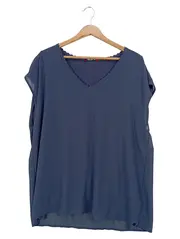Vorschaubild 1 von Damen Bluse Gr. 44 XXL Blau Casual Top Shirt V-Ausschnitt