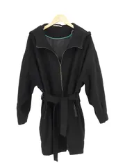 Vorschaubild 1 von Damen Wollmantel Schwarz Gr. 38/M Kapuze Gürtel Elegant Streetwear