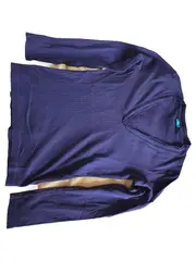 Vorschaubild 1 von Damen Langarmshirt Blau Gr. S Basic V-Ausschnitt