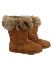 Vorschaubild 1 von Damen Winterstiefel Gr. 42 Braun Fellbesatz Kette Wildleder