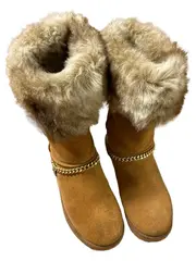 Vorschaubild 2 von Damen Winterstiefel Gr. 42 Braun Fellbesatz Kette Wildleder