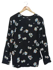 Vorschaubild 2 von Damen Bluse Schwarz Blumenmuster Gr. 34/XS Elegant Viskose Langarm