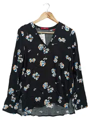 Vorschaubild 1 von Damen Bluse Schwarz Blumenmuster Gr. 34/XS Elegant Viskose Langarm