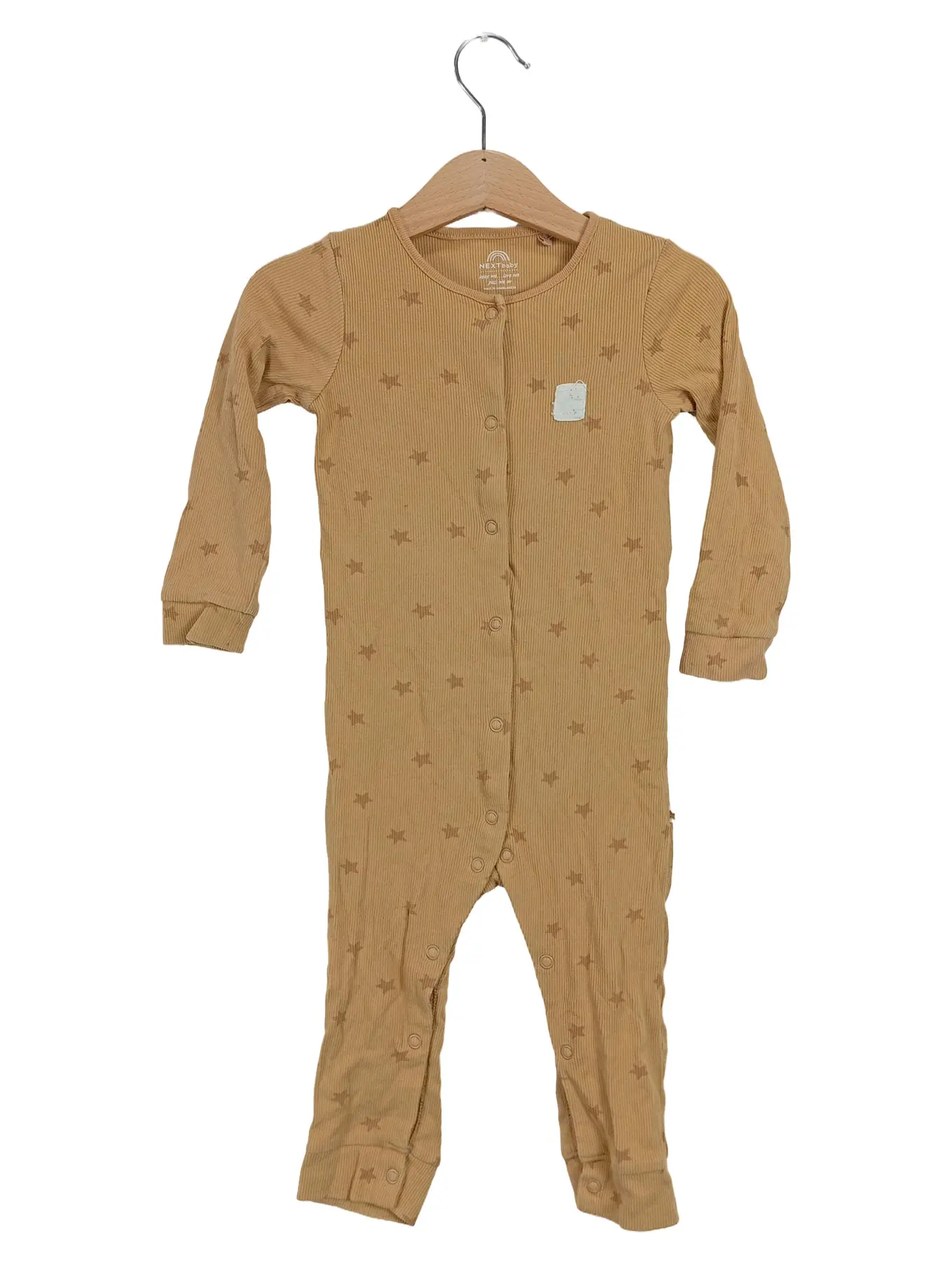 NEXT Baby Schlafanzug Strampler Gr. 86 Gelb mit Sternenmuster Baumwolle Rippstrick