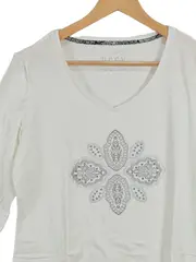Vorschaubild 2 von Damen Langarmshirt Gr. 40/L Weiß Abstraktes Muster Casual