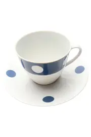Vorschaubild 1 von Tasse und Unterteller Weiß Blau Punkte Klassisch Porzellan