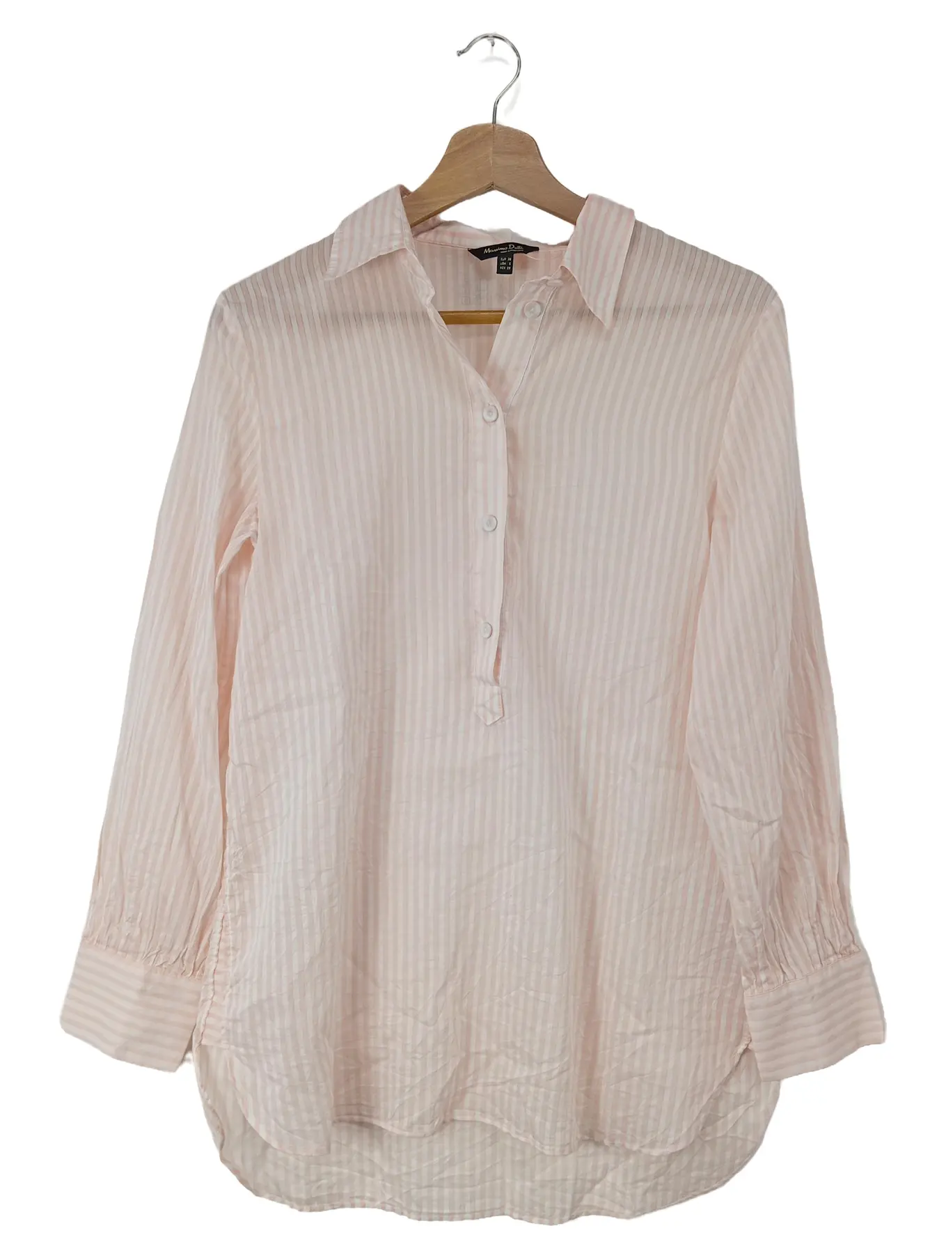 MASSIMO DUTTI Damen Bluse Hemd Gr. 38/M Rosa Gestreift Seide Baumwolle