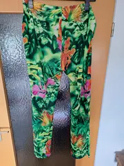 Vorschaubild 4 von Damen Stoffhose Gr. 44 Blumenmuster Mehrfarbig Viskose Farbenfroh