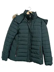 Vorschaubild 1 von Damen Steppjacke Winterjacke Grün Kapuze Fellbesatz Gr. L