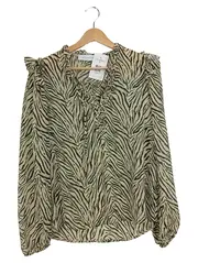 Vorschaubild 1 von Damen Bluse Zebramuster Gr. 34/XS Beige Grün Rüschen
