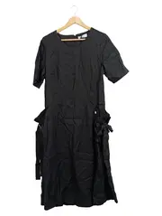 Vorschaubild 1 von Damen Freizeitkleid Gr. 40 L Schwarz Leinen Casual Schleifen