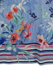 Vorschaubild 2 von Damen T-Shirt Gr. 42 Blau Blumenmuster Streifen Viskose