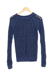 Vorschaubild 1 von Damen Pullover Lochmuster Blau Gr. 34/XS Casual Baumwolle