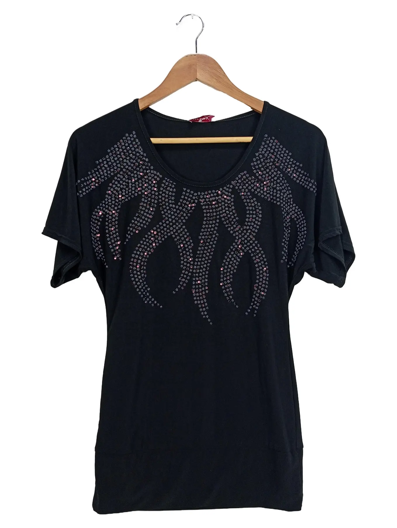 ORSAY Damen T-Shirt Schwarz Gr. 36/S Elegant Pailletten