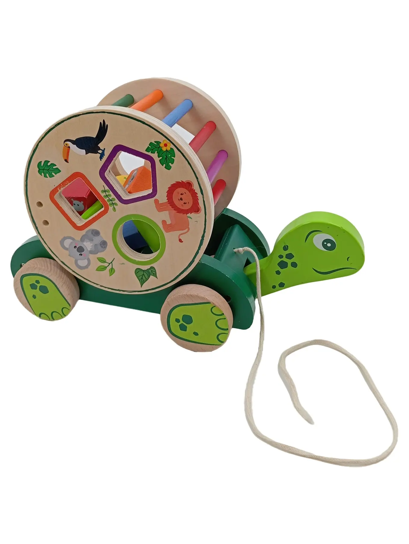 PLAYTIVE Nachziehspielzeug Schildkröte Holz Motorikwürfel Formensortierer Grün