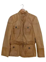 Vorschaubild 1 von Damen Lederjacke Braun XL Casual Modern mit Gürtel