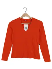 Vorschaubild 1 von Damen Langarmshirt Basic V-Ausschnitt Uni Orange Gr. XS Baumwolle