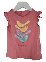 Vorschaubild 1 von BabyGirl T-Shirt Mädchen Gr. 98 Rosa Vögel Print Rüschen