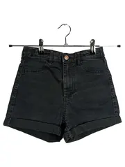 Vorschaubild 1 von High Waist Cuffed Jeans Shorts Kinder Schwarz Gr. 140 Baumwolle