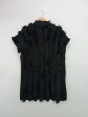 Vorschaubild 2 von Damen Strickjacke Gr. 40/M Schwarz Elegant Fellbesatz