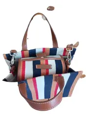 Vorschaubild 3 von Damen Shopper Gestreifte Tragetasche Maritim Mehrfarbig Lederdetails