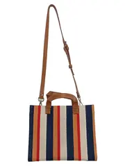 Vorschaubild 1 von Damen Shopper Gestreifte Tragetasche Maritim Mehrfarbig Lederdetails