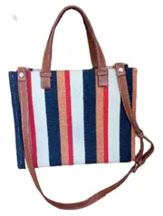 Vorschaubild 4 von Damen Shopper Gestreifte Tragetasche Maritim Mehrfarbig Lederdetails