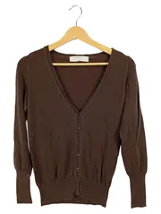 Vorschaubild 1 von Damen Strickjacke Cardigan Braun Gr. 40/L Basic V-Ausschnitt