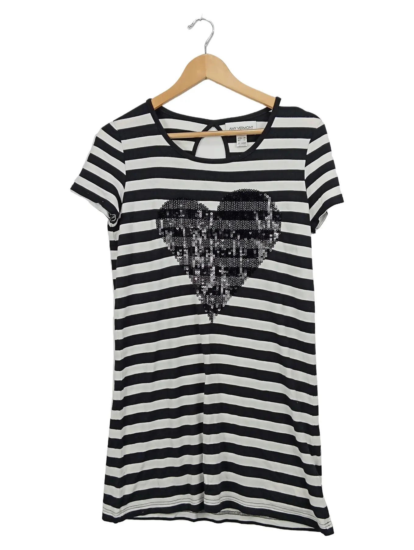 AMY VERMONT Langarmshirt Damen Gestreift Herz Applikation Mehrfarbig Gr. 36/S