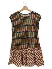 Vorschaubild 1 von Damen Freizeitkleid L Mehrfarbig Grafisch Bohemian Vintage Minikleid
