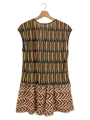 Vorschaubild 2 von Damen Freizeitkleid L Mehrfarbig Grafisch Bohemian Vintage Minikleid