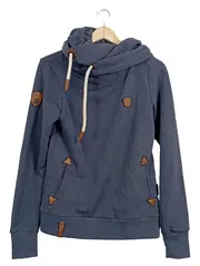 Vorschaubild 1 von Hoodie Damen Kapuzenpullover Gr. M Blau Meliert Lederdetails